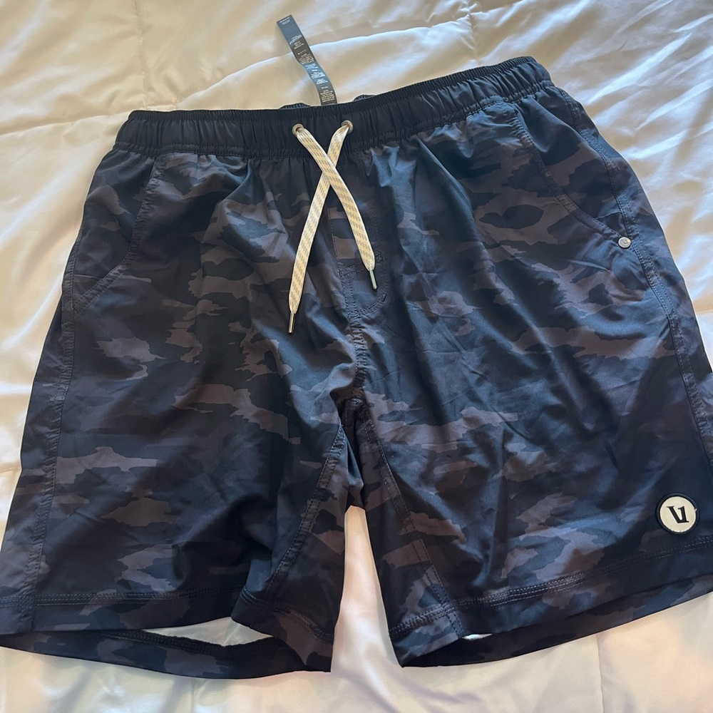 Vuori shorts, size large, black camouflage print